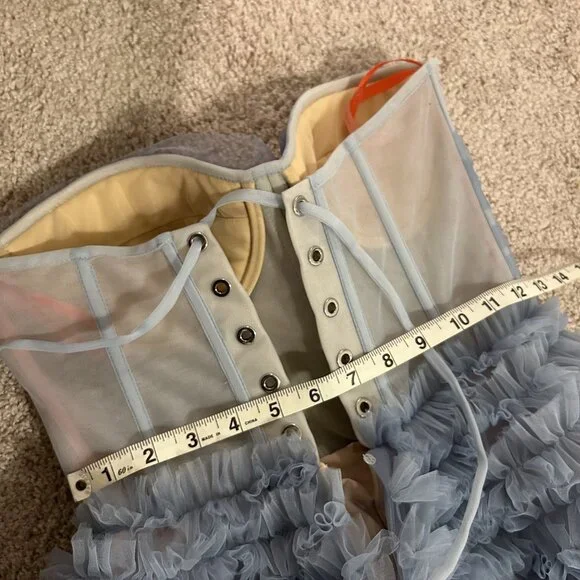 its milla blue tulle ball gown dress w/ train sleeveless corset bodice S small - Picture 11 of 11